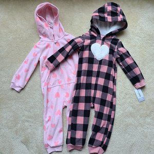 NWT/EUC Bundle of Fleece Jumpsuits Toddler Girl Size 24M